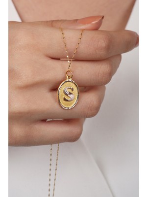 UltraMint 14 Ayar Altın S Harf Oval Kolye, Sevgililer Günü Için Şık Hediye
