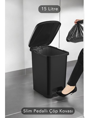 15 Litre Slim Pedallı Banyo Mutfak Çöp Kovası, Şık ve Pratik Kullanım
