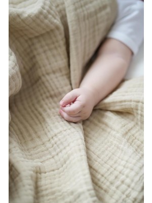 Delixa Minuche Müslin Bebek Kundak Örtüsü 120X120 cm -%100 Pamuk 4 Kat Müslin Bebek Battaniye (Bej)