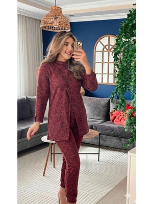 Nidam Butik Kadın Uzun Kollu Balıkçı Yaka Önden Düğmeli Bluz ve Pantolon Yumoş Ikili Takım