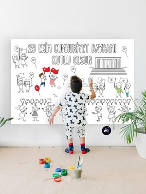Delixa Postermanya (PSTER21294) 29 Ekim Cumhuriyet Bayramı Eğitici Dev Boyama Kağıdı, Çocuklar Için Aktivit