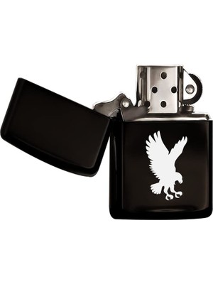 Delixa Bk Gift Kartal Tasarımlı Siyah Benzinli Metal Çakmak