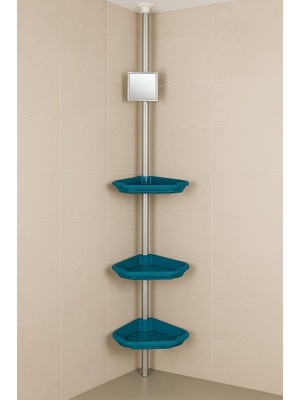 Delixa Sabanbanyo Köşe Rafı Mavi – 3 Katlı Plastik Raf ve Alüminyum Direkli Organizer