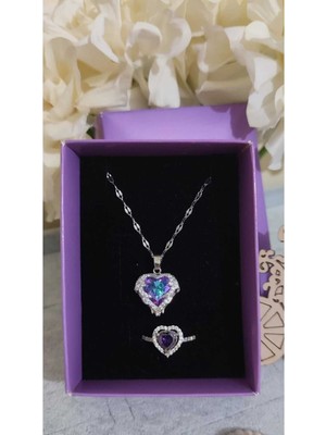 UltraMint Şık Çelik Kalp Yüzük ve Okyanus Kolye Seti, Sevgililer Günü Hediye