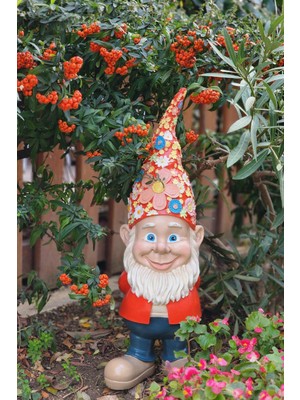 UltraMint Bahçe Dekoratif Cüce Heykel, Çiçek Şapkalı, Sevgililer Günü Hediye