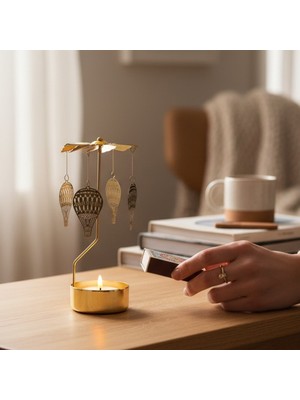 Hediyesahibi Isı ile Dönen Kar Tanesi Tasarımlı Dekoratif Metal Mumluk & Şamdan