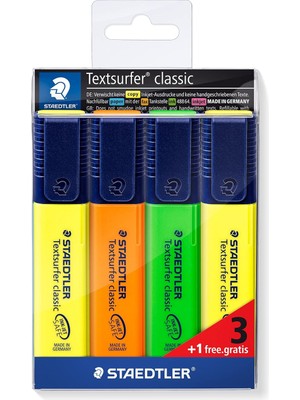 Delixa Staedtler 364S WP4P Textsurfer Highlighter 4'lü Blister 3 Renk 1 Renk Bedelsiz