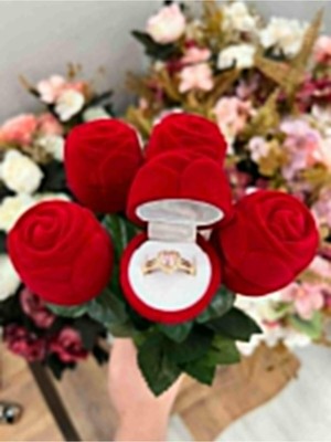 UltraMint Kadife Gül ve Gümüş Kaplama Kalpli Yüzük, Sevgililer Günü Hediyesi