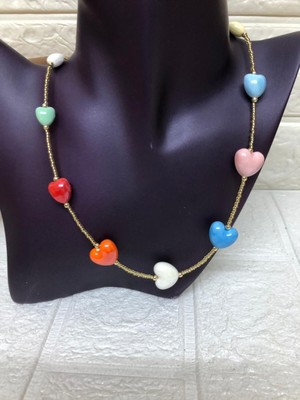 UltraMint Renkli Kalp Boncuklu Kolye, Sevgililer Günü ve Yılbaşı Hediyesi