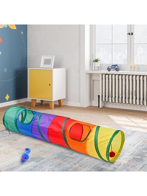 Delixa Emey E-Ticaret Renkli Katlanır Kedi ve Köpek Oyun Tüneli, Uzun Eğlenceli Evcil Hayvan Oyuncak Tüneli