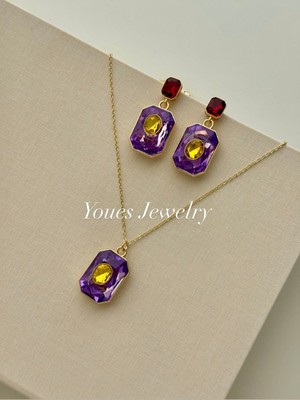 UltraMint Mor Baget Taşlı Çelik Takı Seti, Sevgililer Günü Için Şık Hediye