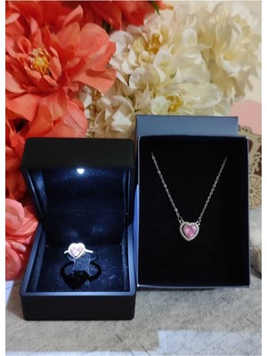 UltraMint Işıklı Kalpli Yüzük ve Kolye Seti, Sevgililer Günü Için Özel Hediye