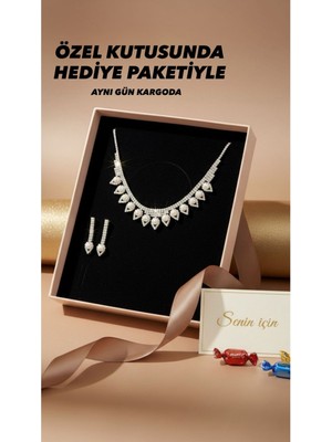 UltraMint Sevgililer Günü Için Şık Gümüş Kaplama Takı Seti Kolye ve Küpe