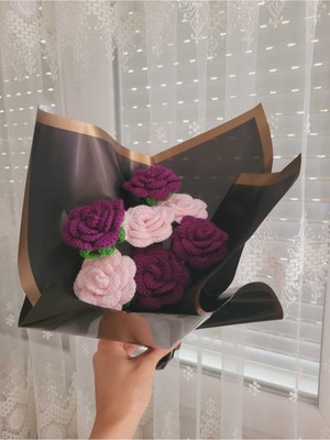 UltraMint Renkli Örgü Çiçek Buketi, Sevgililer ve Anneler Günü Hediye