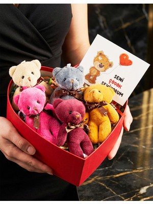 UltraMint Renkli Mini Ayıcıklar Kalp Hediye Kutusunda Sevgililer ve Doğum Günü