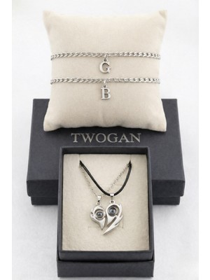 UltraMint Baş Harfli Çift Bileklik ve Çok Dilde Seni Seviyorum Kolyesi