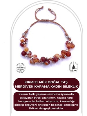 UltraMint Kırmızı Akik Gerçek Doğal Taş Kadın Bileklik Sevgililer Günü Hediyesi