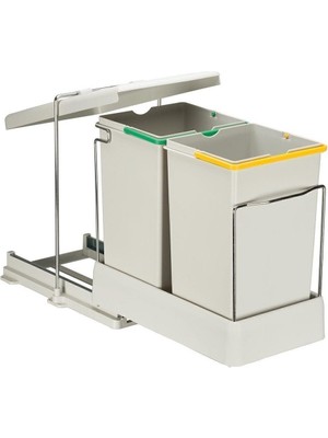 Raylı Çift Bölmeli Dolap Içi Çöp Kovası 14+14 Litre, Pratik ve Şık Tasarım