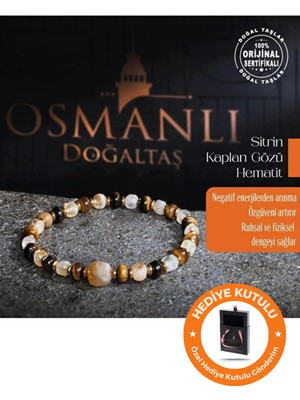 UltraMint Sevgililer Günü Özel Doğal Taş Bileklik Seti, Kaplan Gözü, Hematit, Sitrin