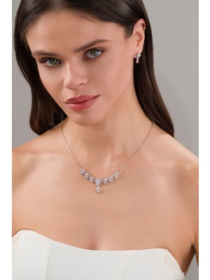 UltraMint Çiçek Desenli Zirkon Taşlı Kadın Takım, Şık ve Zarif Tasarım