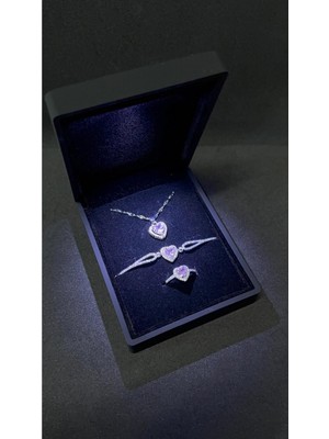 UltraMint Işıklı Kutuda 01 Set: Kolye, Bileklik ve Kalpli Yüzük Sevgililer Günü Hediyesi