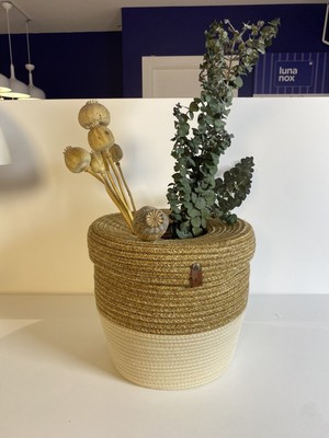 Jüt Hasır Görünümlü Dekoratif Çöp Sepeti, Modern ve Şık Tasarım