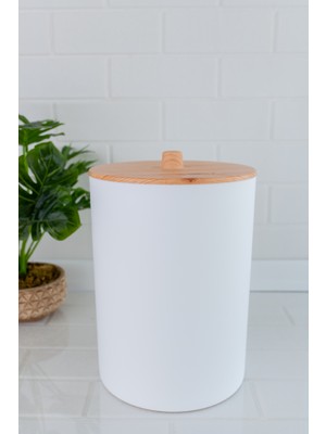 Bambu Desenli Kapaklı 6l Plastik Çöp Kovası, Mutfak ve Banyo Için Beyaz