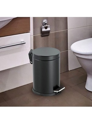 Pratik Pedallı Siyah Paslanmaz Çöp Kovası 5 Litre, Banyo, Mutfak, Balkon