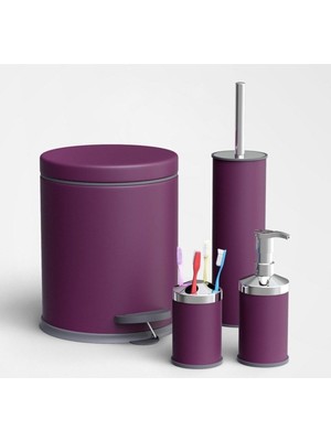 Mor ve Mürdür Renkli 5 Lt Banyo Seti: Çöp Kovası, Klozet, Fırça, Diş Fırçası, Sıvı Sabunluk