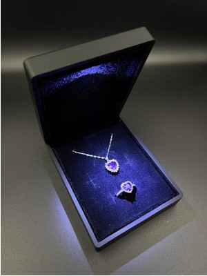 UltraMint Işıklı Kutuda Kalpli Kolye ve Yüzük Seti, Sevgililer Günü Hediyesi