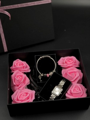 UltraMint Yapay Çiçekli Kutuda Bileklik ve Saat Seti, Sevgililer Günü Hediye