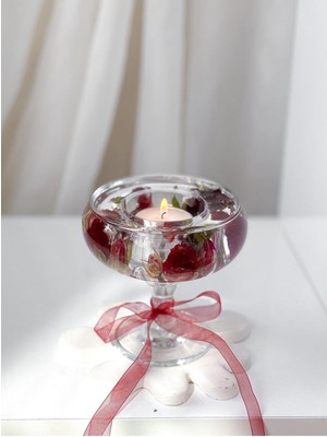 UltraMint El Yapımı Gül Yapraklı Kuru Çiçekli Mumluk, Sevgililer Günü Özel, Şık Tasarım