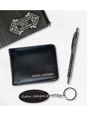 UltraMint Sevgililer Günü Özel Ahşap Kutulu Cüzdan Kalem Anahtarlık Seti