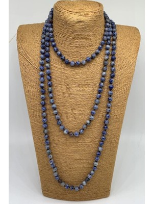 UltraMint Doğal Sodalit Taşlı El Işçiliği Uzun Kolye, Bohem Tarz, Hediye Seçeneği