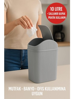 Pratik 10 Lt Çok Amaçlı Çöp Kutusu, Modern Tasarım, Dayanıklı, Gri