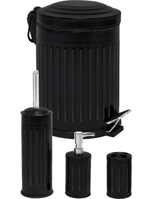 Vintage Serisi Amortisör Kapaklı 4'lü Banyo Seti Çöp Kovası