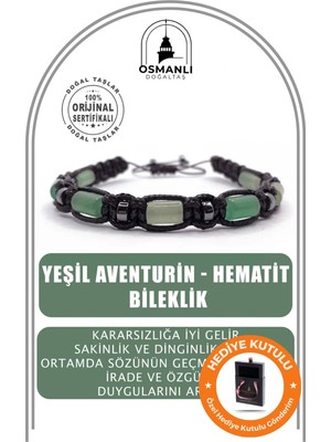 UltraMint Doğal Yeşil Aventurin ve Hematit Makrome Bileklik, Şık ve Zarif Tasarım