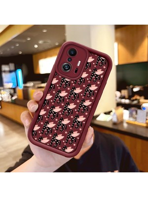 Ucuc Xiaomi 11T PRO/11T 5g Uyumlu Bordo Silikon Darbeye Dayanıklı Lens Korumalı Nostaljik Deseni Kılıf