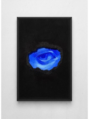 Lamazif Mavi Göz Temalı Siyah Çerçeveli Soyut Dekoratif Duvar Tablosu 50×70 cm