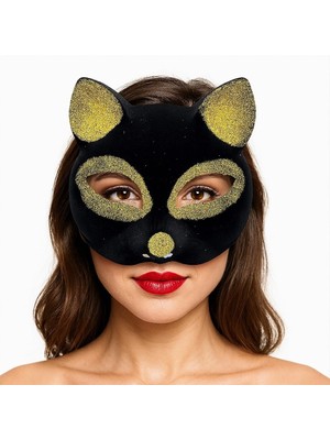 Eco Port Siyah Renk Gold Simli Süet Kaplama Kedi Maskesi 18X14 cm
