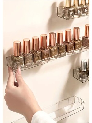 UltraMint 2'li Bej Pleksi Oje Rafı Seti, 38CM, Estetik ve Şık Tasarım