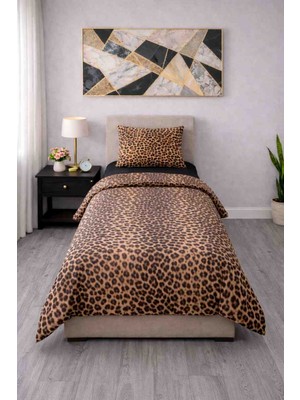 Seralay Home Leopar Desen Lastikli Çarşaflı Tek Kişilik Nevresim Takımı