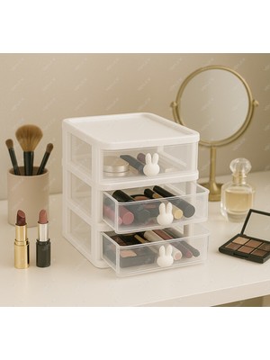 UltraMint 3 Çekmeceli Çok Bölmeli Makyaj Organizer, Fırça ve Kozmetik Düzenleyici