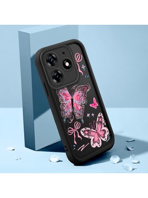 Ucuc Tecno Spark 10 Pro Uyumlu Silikon Malzeme Darbeye Dayanıklı Siyah Renkli Kılıf Kelebek Deseni