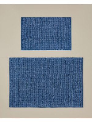 English Home Macaroni Kaydırmaz Taban Banyo Paspası Seti 60X90 + 40X60 cm Mavi
