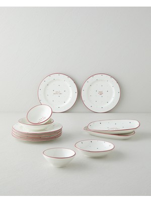 English Home Romance Porselen Kahvaltı Takımı 12 Parça 6 Kişilik Kırmızı-Siyah