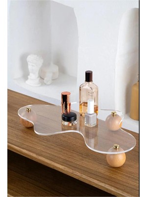 UltraMint Şeffaf Ahşap Top Ayaklı Gold Düğmeli Organizer Düzenleyici Stand