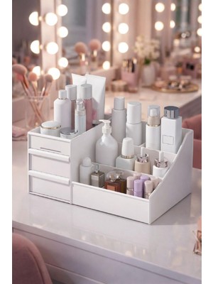 UltraMint Şık Beyaz 25,5 cm Çok Bölmeli Kozmetik ve Parfüm Organizeri