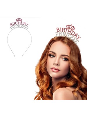 Eco Port Kristal Taşlı Pembe Birthday Princess Yazılı Parti Tacı 19X11 cm