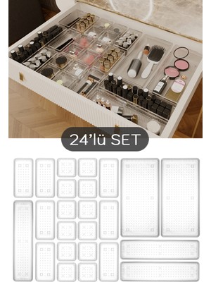 UltraMint 24'lü Modüler Çekmece Içi Masaüstü Düzenleyici Takı Organizer Seti